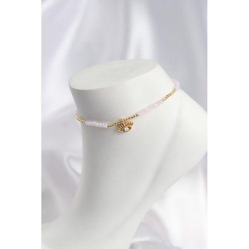 Pembe Renk Boncuklu Nazarlı Göz Figürlü Halhal