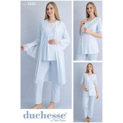 Duchesse 3040 Mavi 3 Lü Hamile Lohusa Pijama Sabahlık Tk