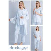 Duchesse 3040 Mavi 3 Lü Hamile Lohusa Pijama Sabahlık Tk
