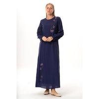 Uzun Kol Şile Bezi Gülşah Bisiklet Yaka Nakışlı Uzun Yazlık Elbise Mor Mor