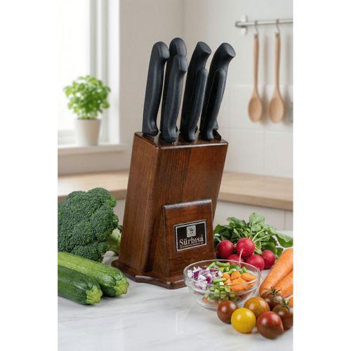Sürmene Mutfak Bıçak Seti Eskitme Ahşap Kütüklü Stand 8 Parça Çeyiz Bıçak Takımı Set Sürbisa 61510