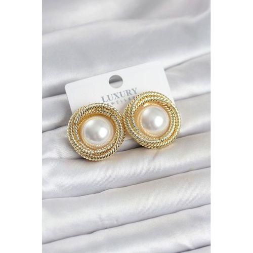 Pirinç Gold Renk Sarmal Model İncili Kadın Küpe
