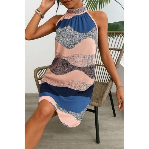 Kadın Kolsuz Boyundan Askılı Desenli Midi Süprem Elbise