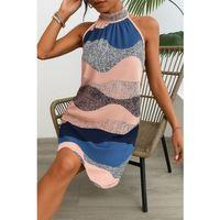 Kadın Kolsuz Boyundan Askılı Desenli Midi Süprem Elbise