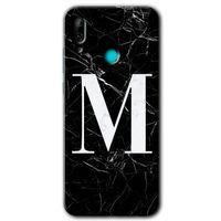 Potkal Hediye Fabrikası Huawei P smart 2019 HD Baskılı Kılıf + 9D Tam Ekran Koruyucu - Siyah Mermer Desenli M Harfi