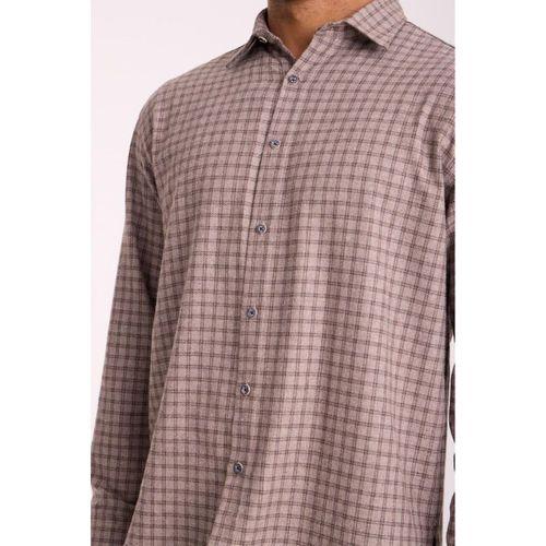 Alfonso Ekose Büyük Kareli Relaxed Fit %100 Pamuklu Flanel Kumaş Erkek Gömlek - Bej