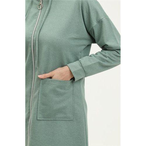 Kapşonlu Fermuarlı Yırtmaçlı Uzun Sweat Pantolon Spor İkili Takım - 03055.100 - Çağla Yeşili