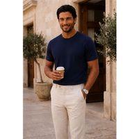 Linklater Regular Fit Basic Likralı Pamuk Erkek T-Shirt - Lacivert