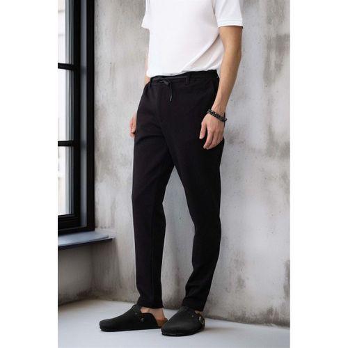 Akira Örme Pike Kumaş Beli Lastikli Fermuarlı Erkek Pantolon - Siyah