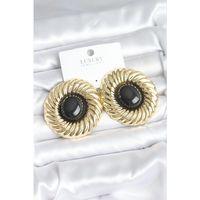 Pirinç Gold Renk Siyah Boncuklu Vintage Kadın Küpe