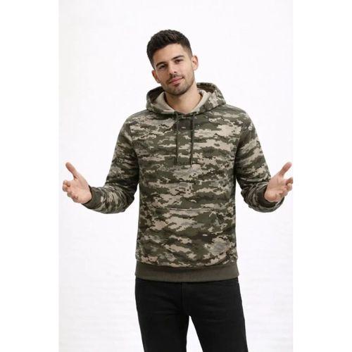 Erkek Kamuflaj Desenli 2 İplik 4 Mevsim Kapüşonlu Kanguru Cepli Hoodie Sweatshirt - Kamuflaj