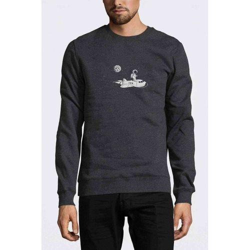 Moon Spaceship Astronaut Girl And Boy Baskılı Füme Antrasit Erkek Sweatshirt