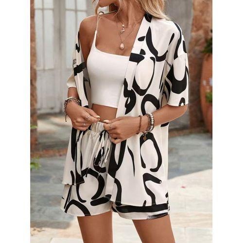 Kadın Kısa Kollu önü Açık Modal Ceket Ve Bağcıklı Kısa Short Ikili Takım