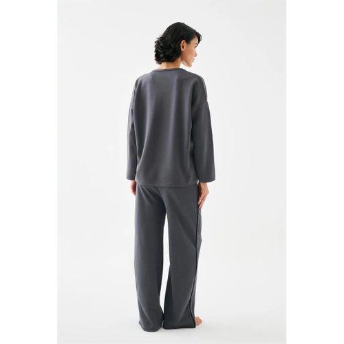 Kadın Füme Yay Burcu Oversize 2 İplik Eşofman Ev Giyim Takımı