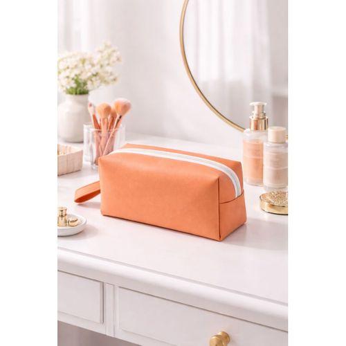 Deri Makyaj Kozmetik Çantası Seyahat Tipi Çanta Organizer Şeftali