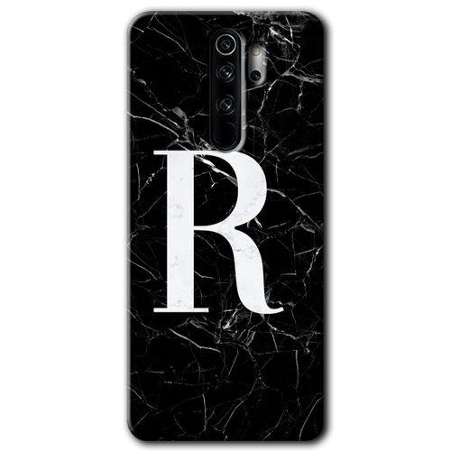 MRCİLETİSİM Xiaomi Redmi Note 8 Pro Kılıf Baskılı Kapak - Siyah Mermer Desenli R Harfi + 5D Tam Kaplayan Cam