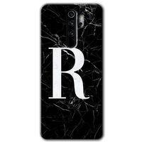 MRCİLETİSİM Xiaomi Redmi Note 8 Pro Kılıf Baskılı Kapak - Siyah Mermer Desenli R Harfi + 5D Tam Kaplayan Cam