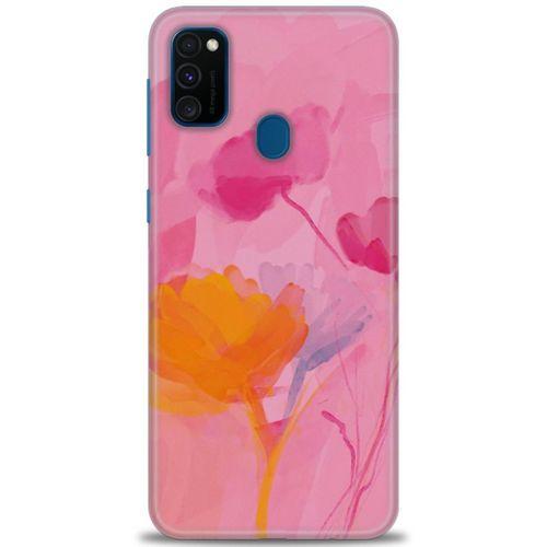 Samsung Galaxy M30S Kılıf HD Baskılı Kılıf - Turuncu Pembe + Tam Ekran Koruyucu