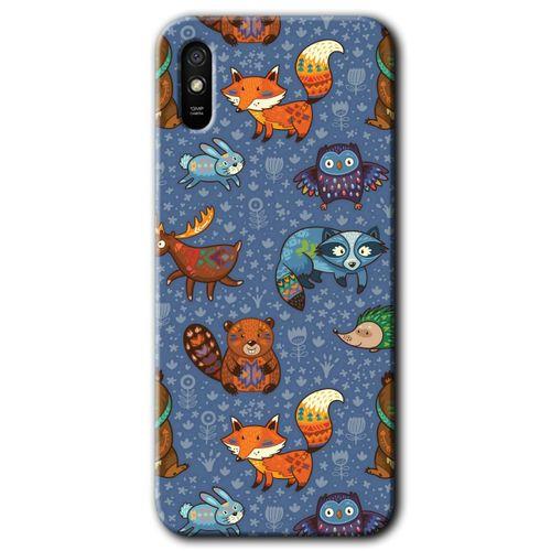 MRCİLETİSİM Xiaomi Redmi 9A Kılıf Kapak - Animals Funny +Hayalet Ekran Yandan Gözükmez