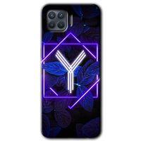OPPO Oppo Reno 4 Lite Kılıf HD Desen Baskılı Arka Kapak + Temperli Cam - Dark Neon Yaprak Y Harfi