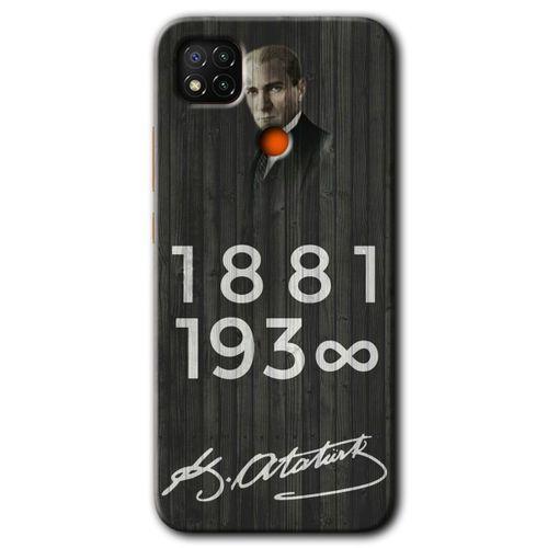 Xiaomi Redmi 9c Kılıf Kapak - Atatürk Ahşap İmza +Hayalet Ekran Yandan Gözükmez