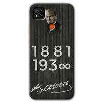 Xiaomi Redmi 9c Kılıf Kapak - Atatürk Ahşap İmza +Hayalet Ekran Yandan Gözükmez