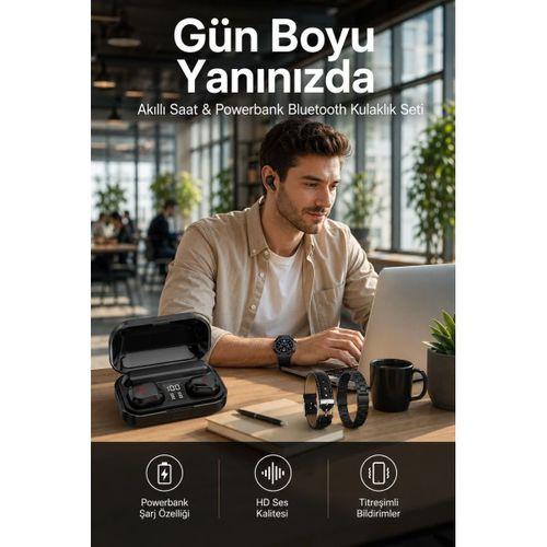 Ucuz Kaliteli Akıllı Saat Ve Powerbank Bluetooth Kulaklık 5.1 Stereo Anc Özelliği