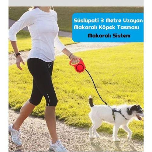 Süslüpati Otomatik Uzayan Köpek Tasması Kırmızı 3 Metre