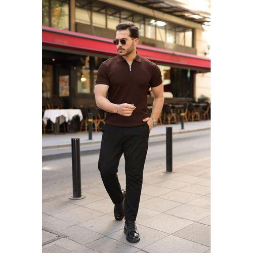 Erkek Fermuarlı Yakalı Kısa Kollu Tshirt