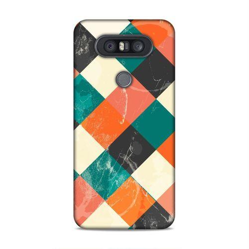 LG Q60 Kılıf Turuncu Yesil Kareler Arka Kapak Silikon Koruma Full Koruyucu