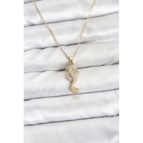 316L Çelik Zincir Gold Renk Deniz Atı Model Zirkon Taşlı Kadın Kolye