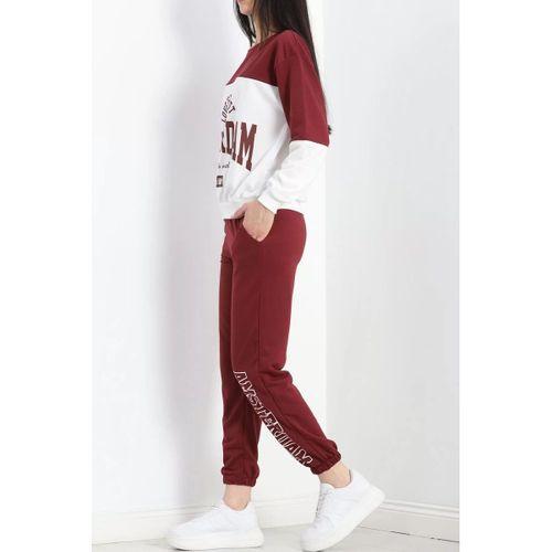 pilelistore Baskılı Çift Renk Eşofman Takımı Bordo