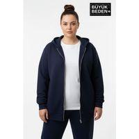 Kadın Büyük Beden Fermuarlı Kapüşonlu Sweatshirt Hırka - Rahat Kalıp SPR26BHR960