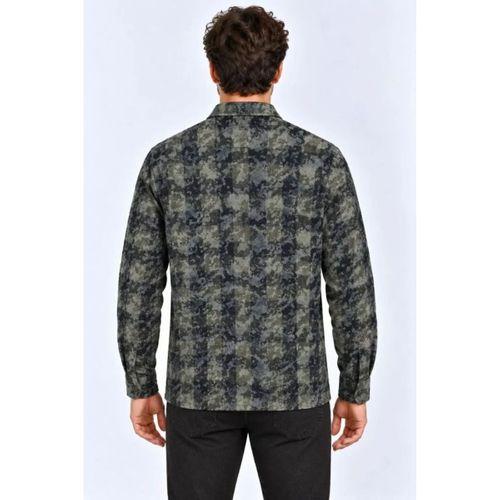 Erkek Ekose Kareli Batik Yıkamalı Şardonlu Uzun Kollu Regular Fit Oduncu Gömlek - Haki