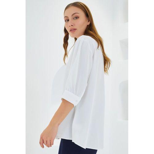 Beyaz Gömlek Yaka Saten Bluz 0493