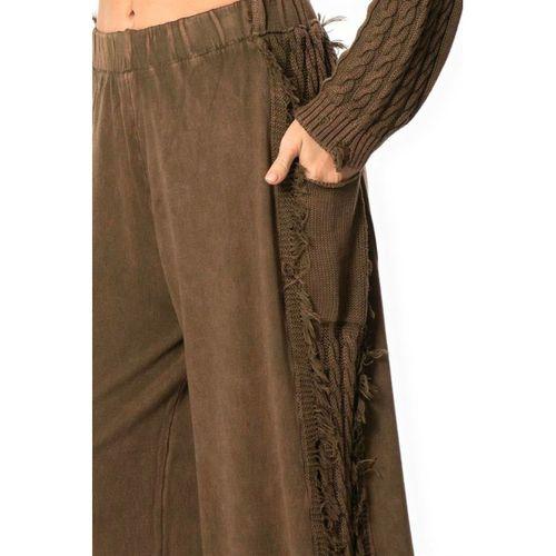 Beli Lastikli Aylin Sonbahar ve Kışlık Uzun Cepli Triko Pantolon Kahve Khv