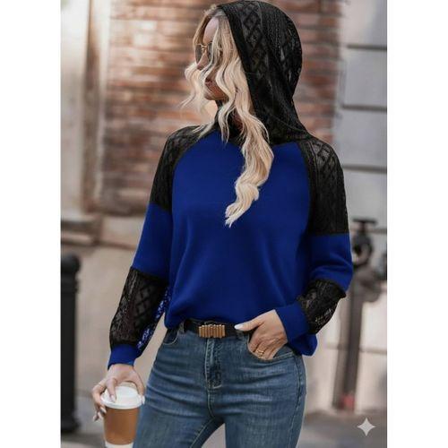 Kadın Uzun Kollu Dantelli Kapşonlu Viskon Iki Iplik Bluz
