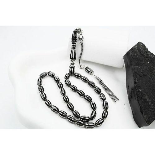 Oltu Taşı Beyzi Model Sekizli Karpuz İşlemeli Tespih