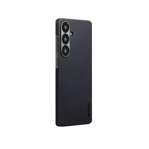 Galaxy S25 Kılıf M-safe Şarj Özellikli 600D Aramid Fiber Pitaka Ultra-Slim Classic Serisi Black-Grey Twill Kapak