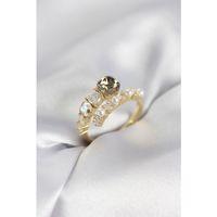 Gold Renk Pirinç Zirkon Taşlı İncili Kadın Yüzük