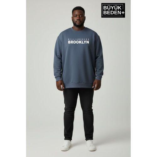 Erkek Büyük Beden Willams Brooklyn Baskılı Bisiklet Yaka ince Sweatshirt SPR26BSW956-16