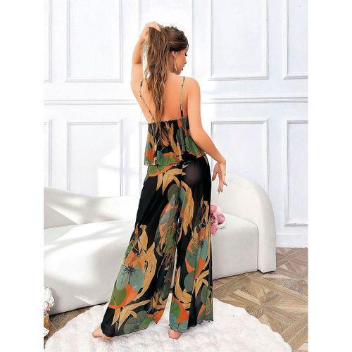 Özel Tasarım Çiçek Desenli Salaş Kesim 2'li Takım