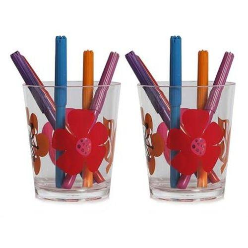 2 Adet Kalemlik Kırmızı Papatya Desenli Ofis Gereci 8X8X9Cm