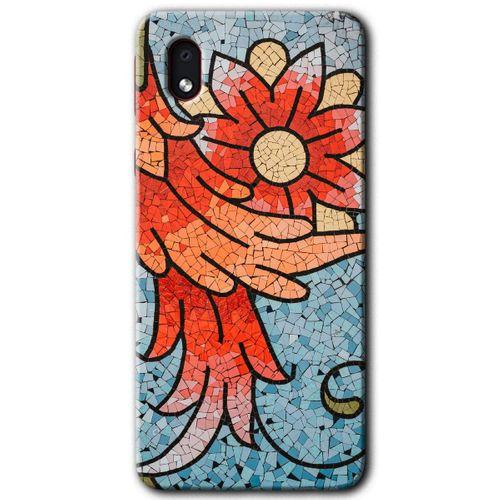 MRCİLETİSİM Samsung Galaxy A01 Core Kılıf Baskılı Kapak - Mozaik Çiçek +Tam Kaplayan Mat Seramik