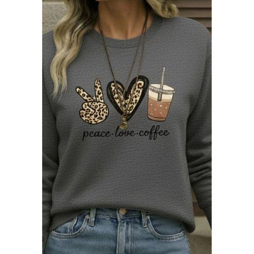 Kadın Uzun Kollu Bisiklet Yaka Kalp Desenli Viskon Iki Iplik Bluz