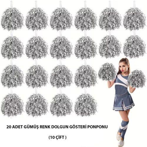 10 Çift ( 20 Adet ) Gümüş Renk 23 Nisan 19 Mayıs 29 Ekim Okul Gösteri Ponponları