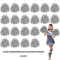 10 Çift ( 20 Adet ) Gümüş Renk 23 Nisan 19 Mayıs 29 Ekim Okul Gösteri Ponponları