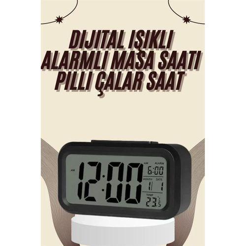 Dijital Masa Saati Termometreli Takvim Çalar Saat Led Ekran Pilli