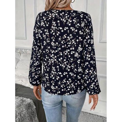 Kadın Uzun Kollu V Yakalı çiçek Desenli Modal Bluz
