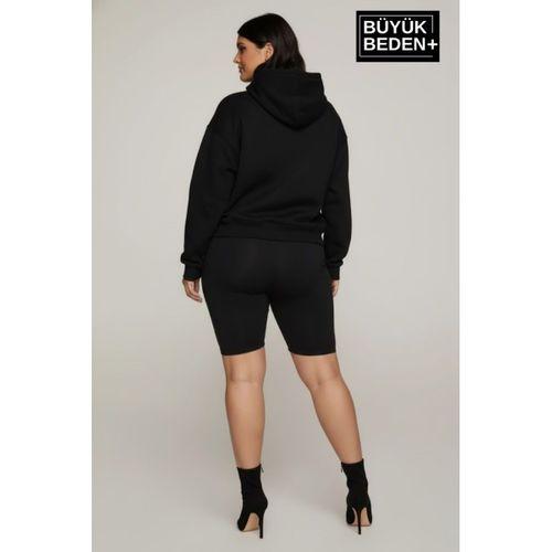 Kadın Büyük Beden Kapşonlu ince Sweatshirt SPR24BSWK57